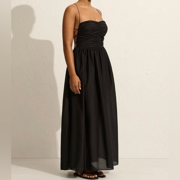 Matteau Dresses & Skirts - Matteau Gathered Lace Up Silk Cotton Maxi Dress Black Size 3 US 6